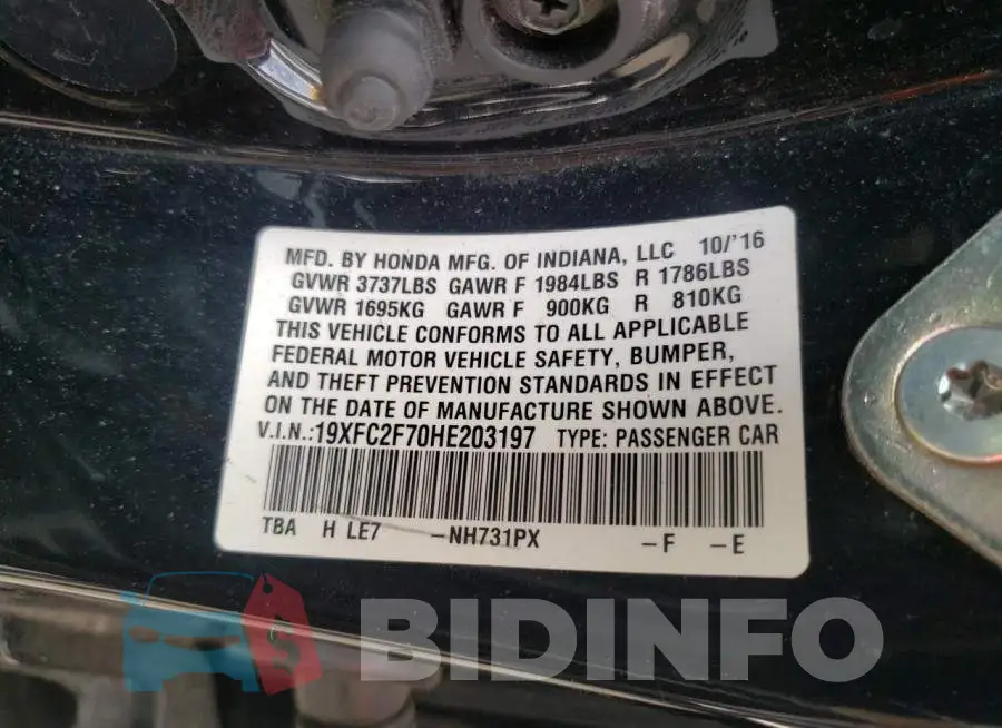 19XFC2F70HE203197 Photo# 10