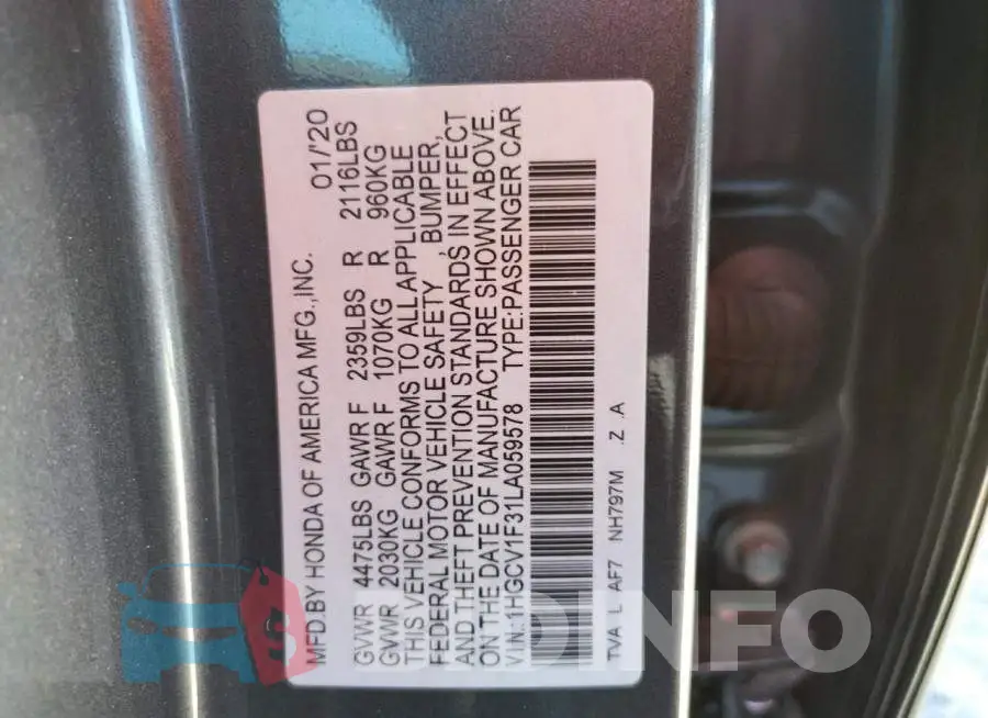 1HGCV1F31LA059578 Photo# 10