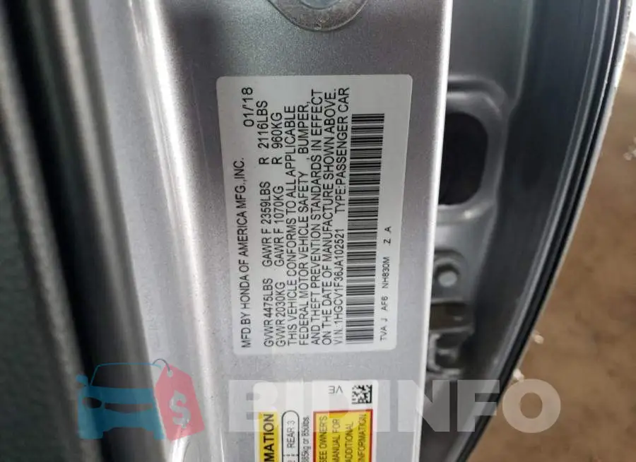 1HGCV1F36JA102521 Photo# 10