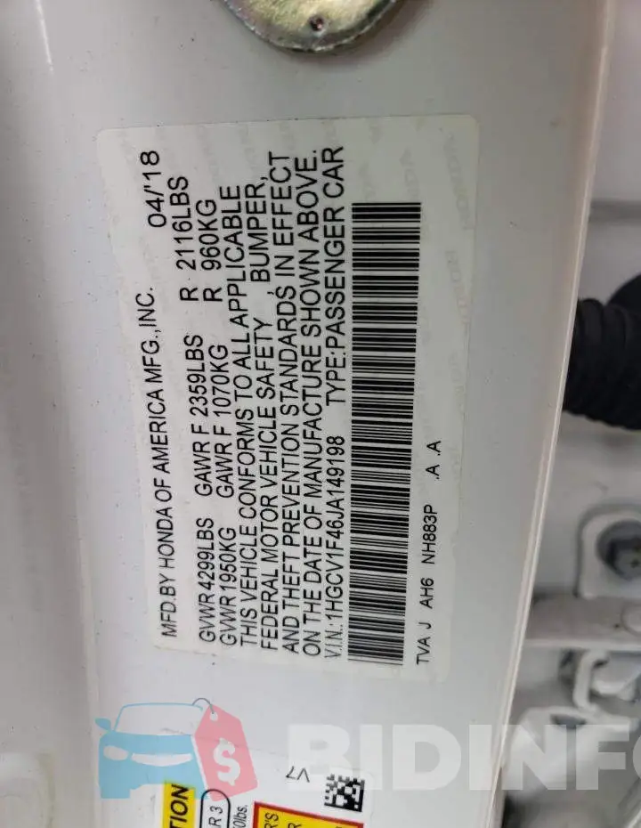 1HGCV1F46JA149198 Photo# 10