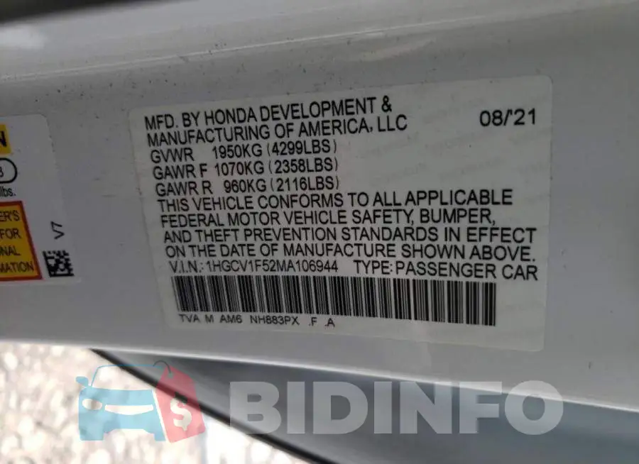 1HGCV1F52MA106944 Photo# 10