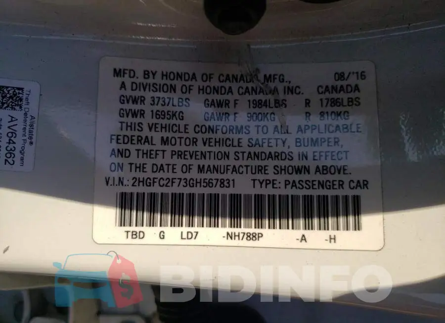 2HGFC2F73GH567831 Photo# 10