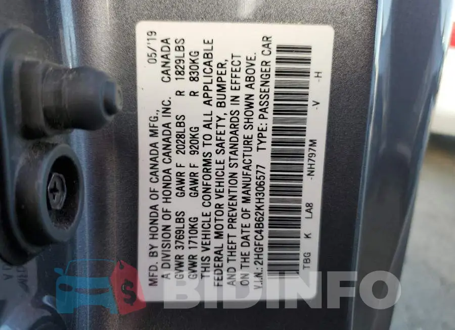2HGFC4B62KH306577 Photo# 10