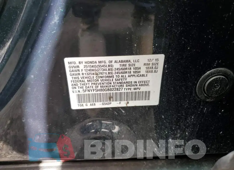 5FNYF5H80GB022827 Photo# 10