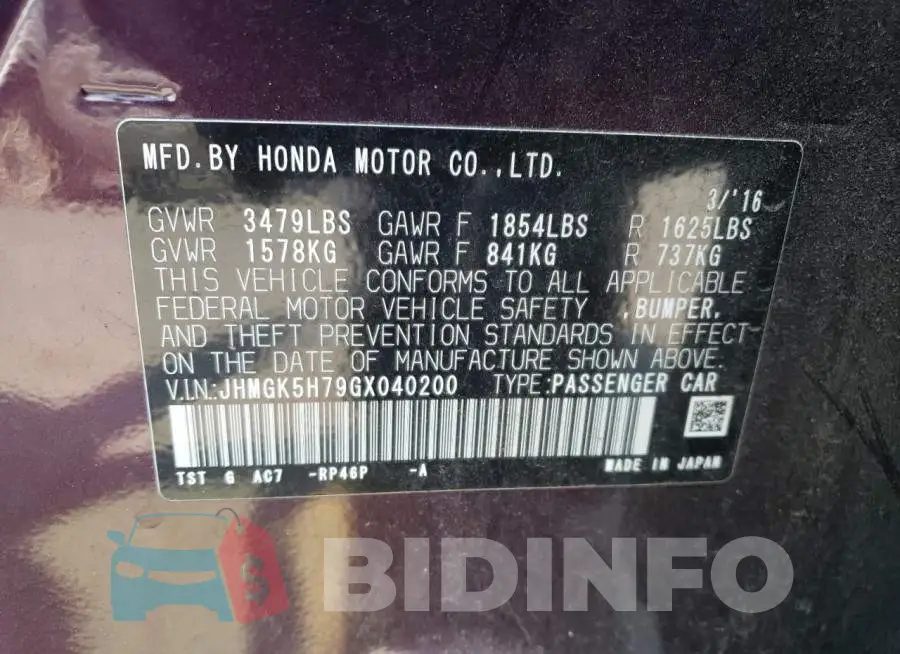 JHMGK5H79GX040200 Photo# 10