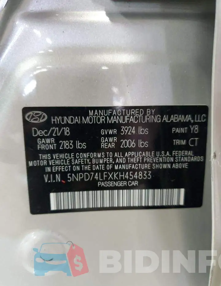 5NPD74LFXKH454833 Photo# 10