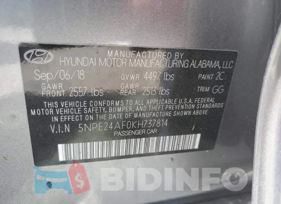 5NPE24AF0KH737814 Photo# 10