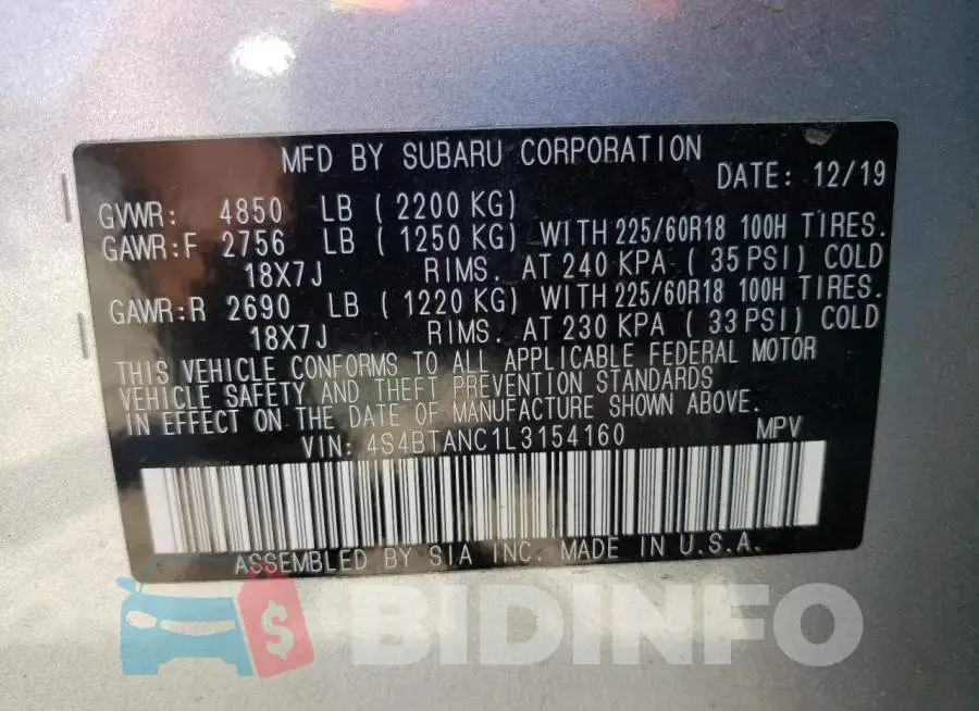 4S4BTANC1L3154160 Photo# 10