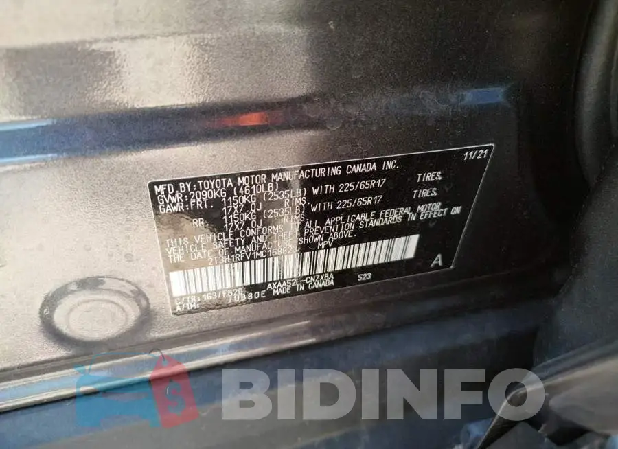 2T3H1RFV1MC168823 Photo# 10