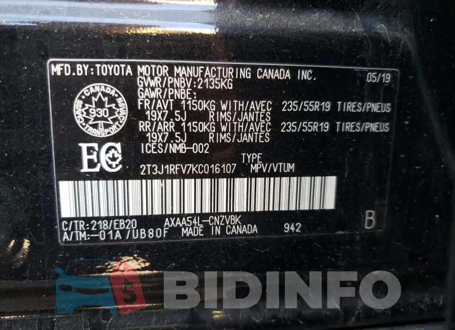 2T3J1RFV7KC016107 Photo# 10