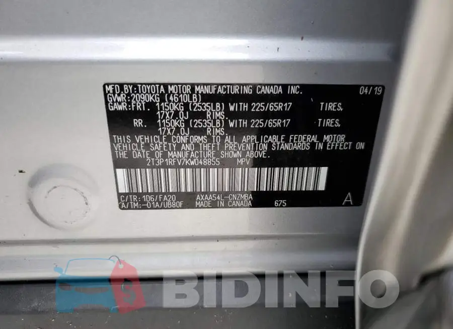 2T3P1RFV7KW048855 Photo# 10
