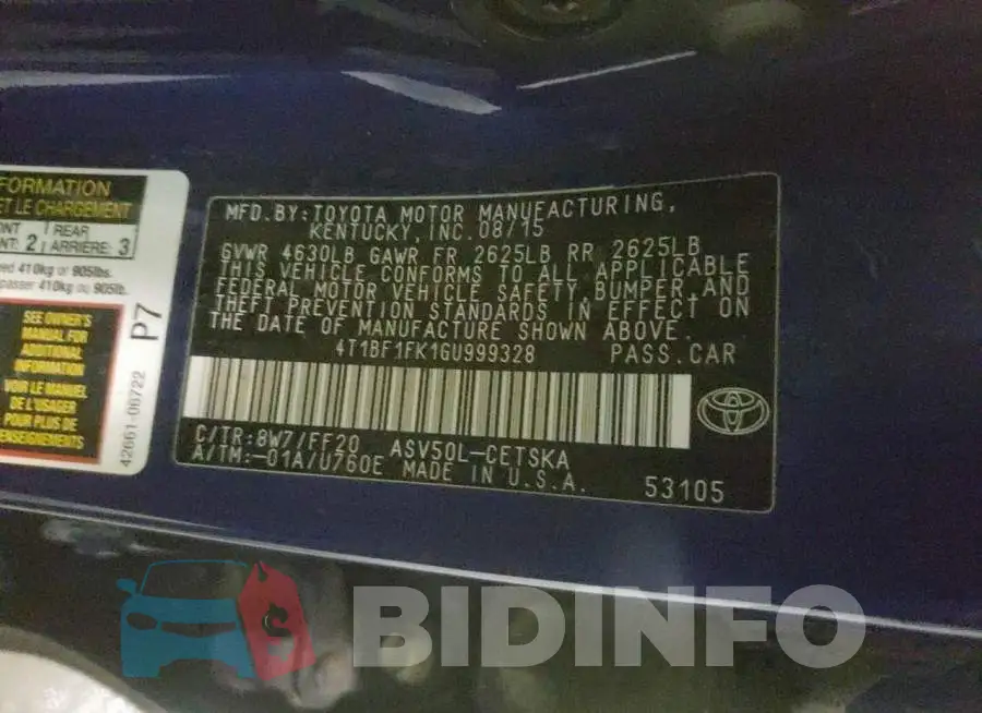 4T1BF1FK1GU999328 Photo# 10