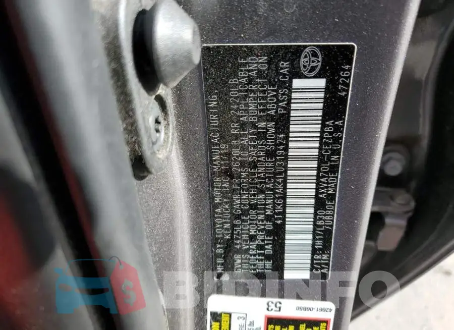 4T1K61AK4LU319424 Photo# 10