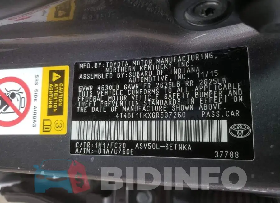4T4BF1FKXGR537260 Photo# 10