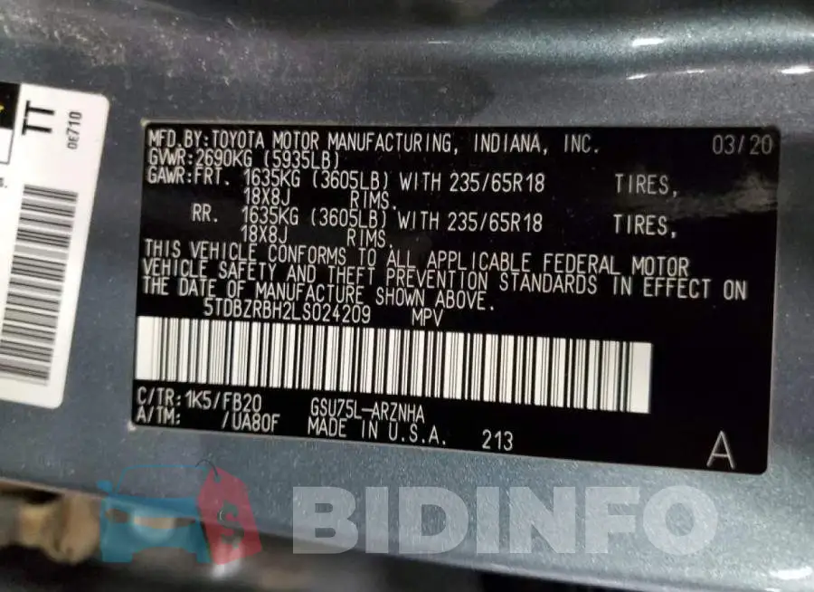 5TDBZRBH2LS024209 Photo# 10