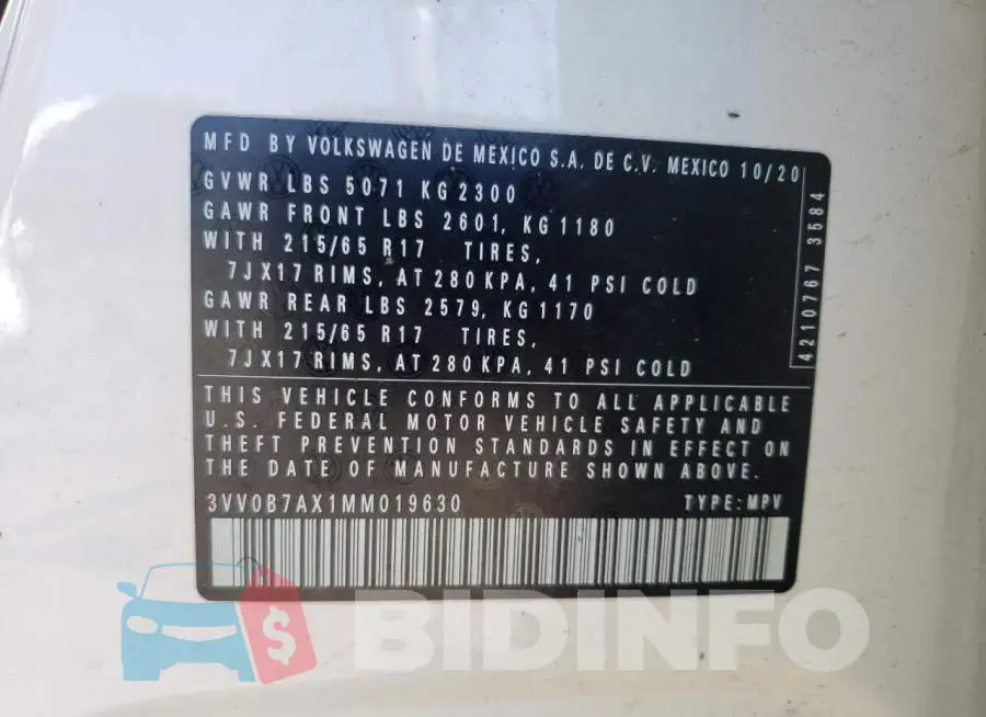 3VV0B7AX1MM019630 Photo# 10