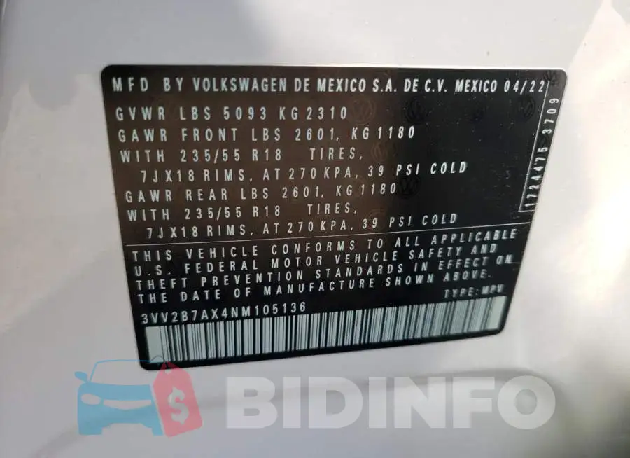 3VV2B7AX4NM105136 Photo# 10