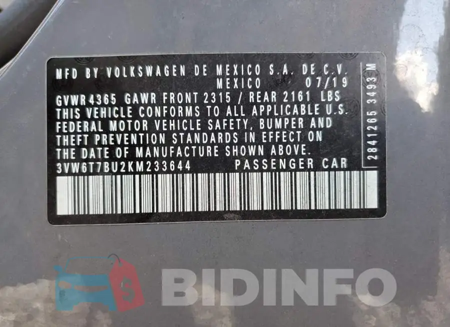 3VW6T7BU2KM233644 Photo# 10