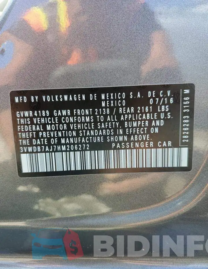 3VWDB7AJ7HM206272 Photo# 10