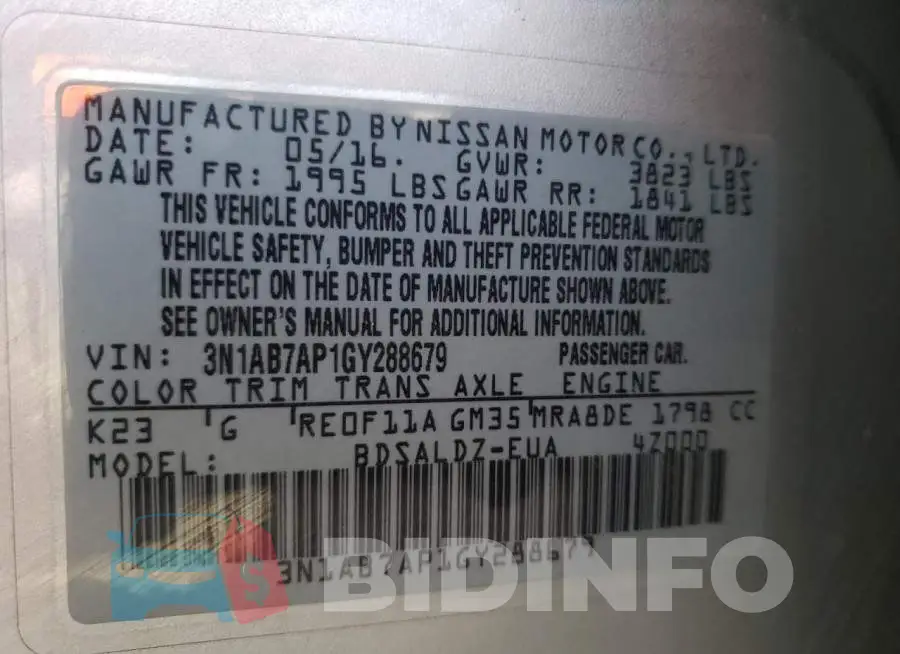 3N1AB7AP1GY288679 Photo# 8