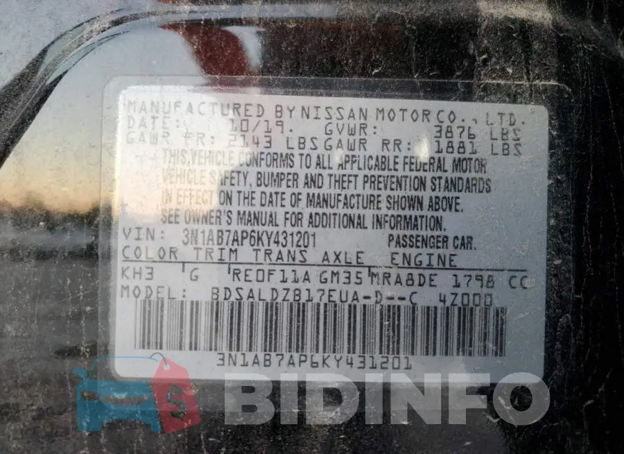 3N1AB7AP6KY431201 Photo# 10