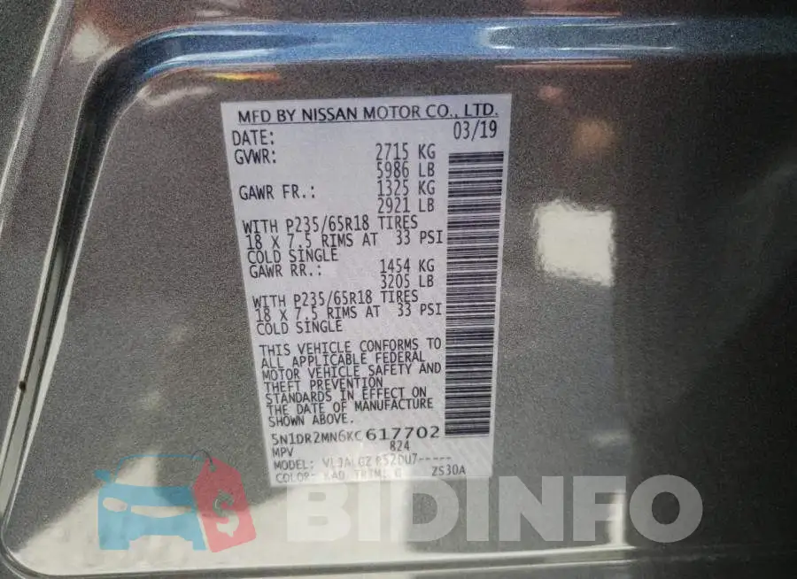 5N1DR2MN6KC617702 Photo# 10