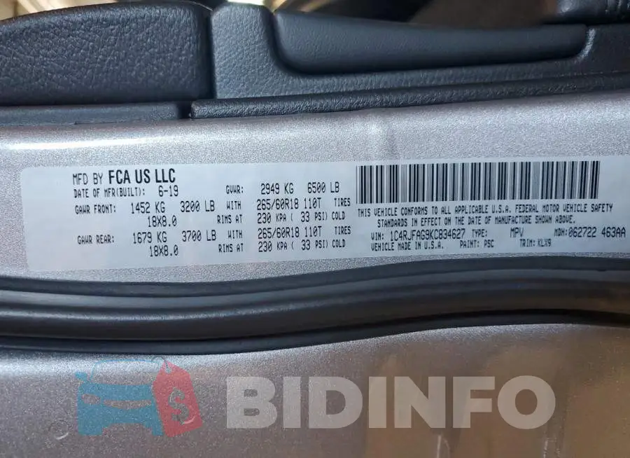 1C4RJFAG9KC834627 Photo# 10