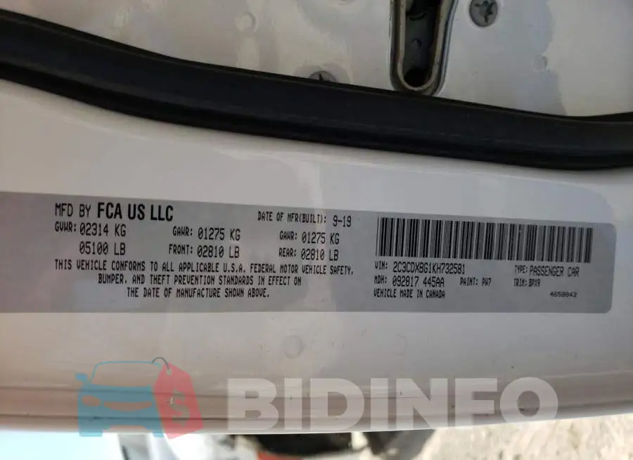 2C3CDXBG1KH732581 Photo# 12