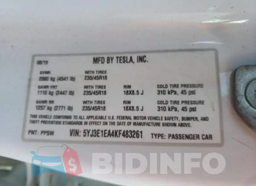 5YJ3E1EA4KF483261 Photo# 10