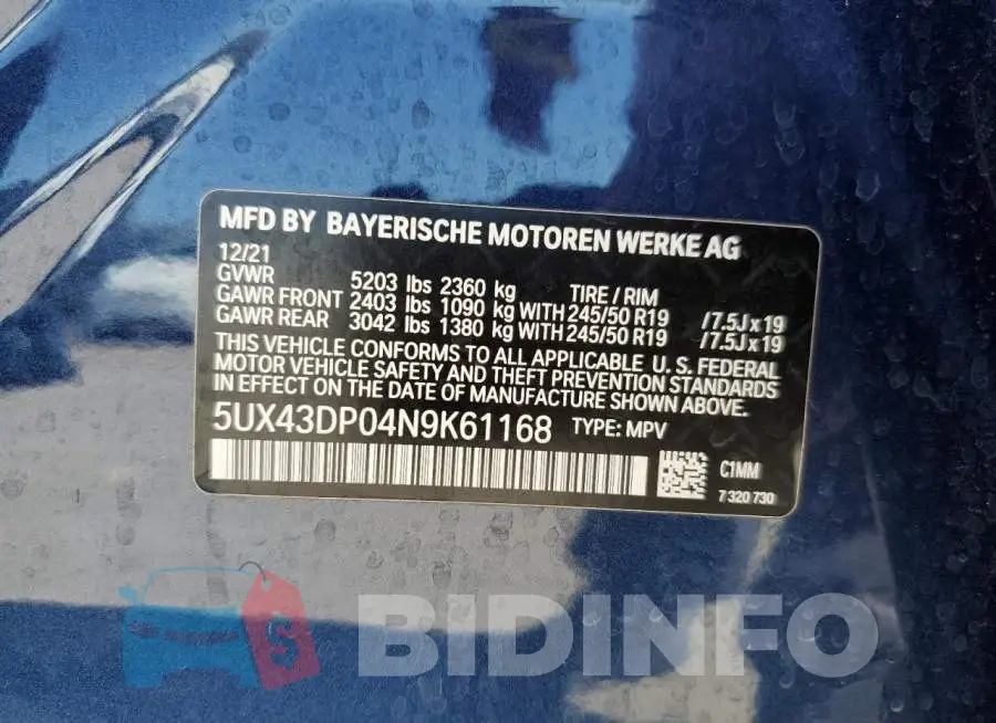 5UX43DP04N9K61168 Photo# 10