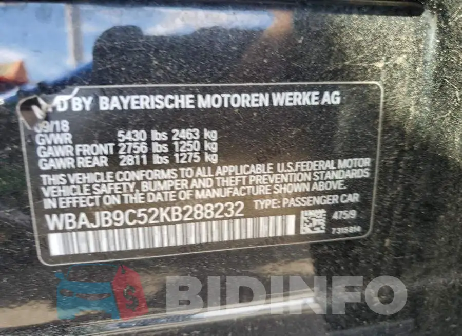 WBAJB9C52KB288232 Photo# 10