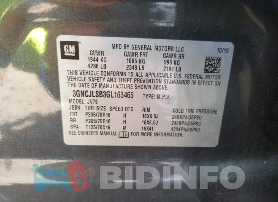 3GNCJLSB3GL163465 Photo# 10