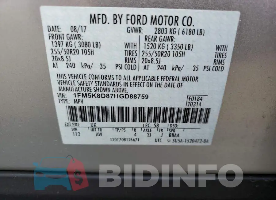 1FM5K8D87HGD88759 Photo# 10