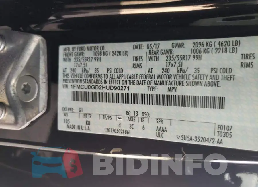 1FMCU0GD2HUD90271 Photo# 10