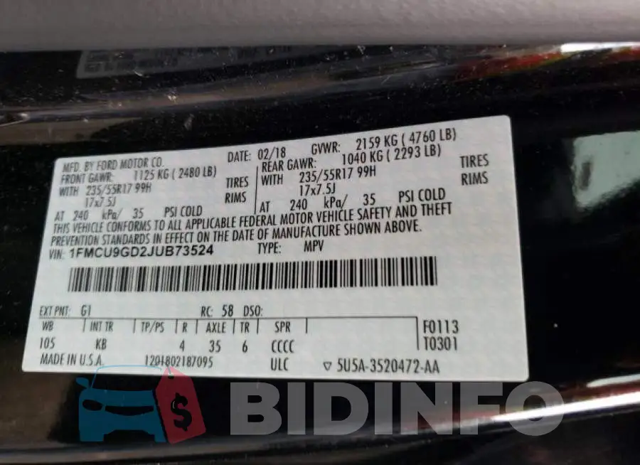 1FMCU9GD2JUB73524 Photo# 10