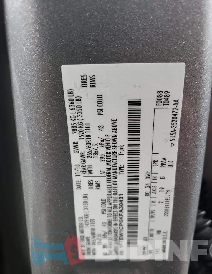 1FTEW1CP6KFA30431 Photo# 10