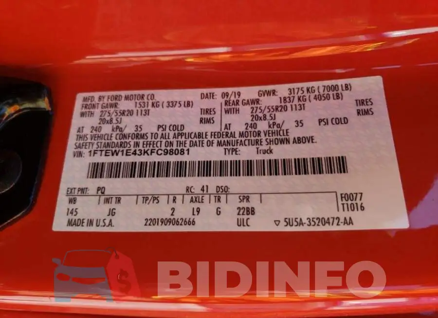 1FTEW1E43KFC98081 Photo# 10