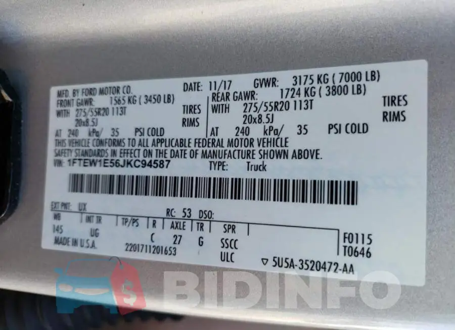 1FTEW1E56JKC94587 Photo# 10