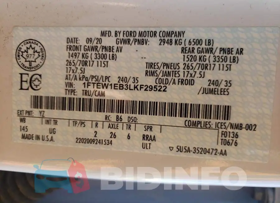 1FTEW1EB3LKF29522 Photo# 10