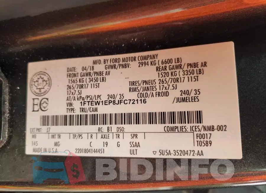 1FTEW1EP8JFC72116 Photo# 10
