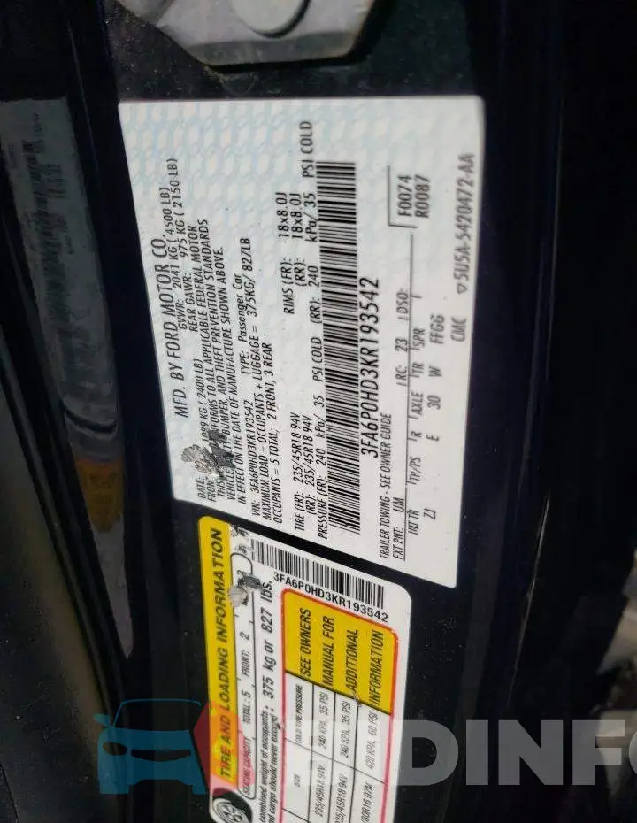 3FA6P0HD3KR193542 Photo# 10