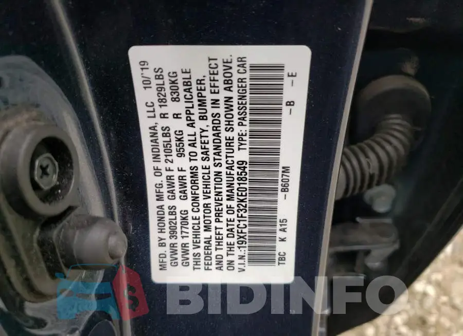 19XFC1F32KE018549 Photo# 10
