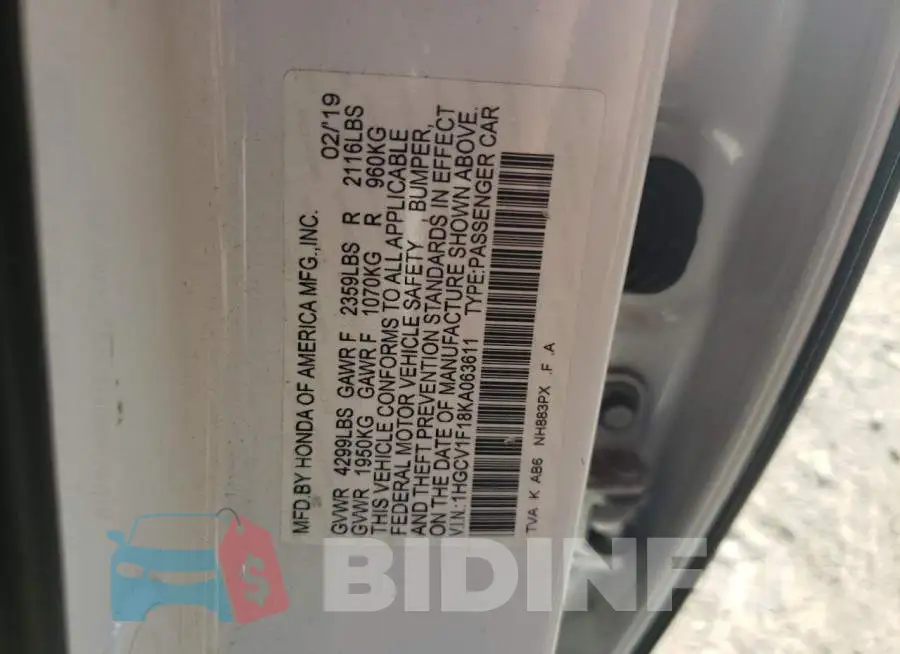 1HGCV1F18KA063611 Photo# 10