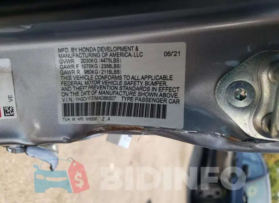 1HGCV1F31MA086507 Photo# 10