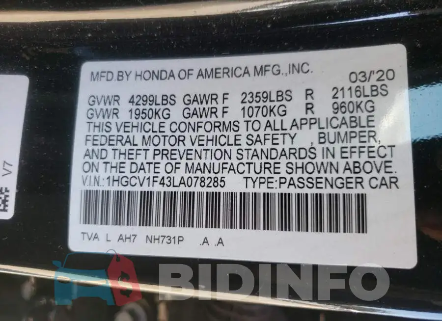 1HGCV1F43LA078285 Photo# 10