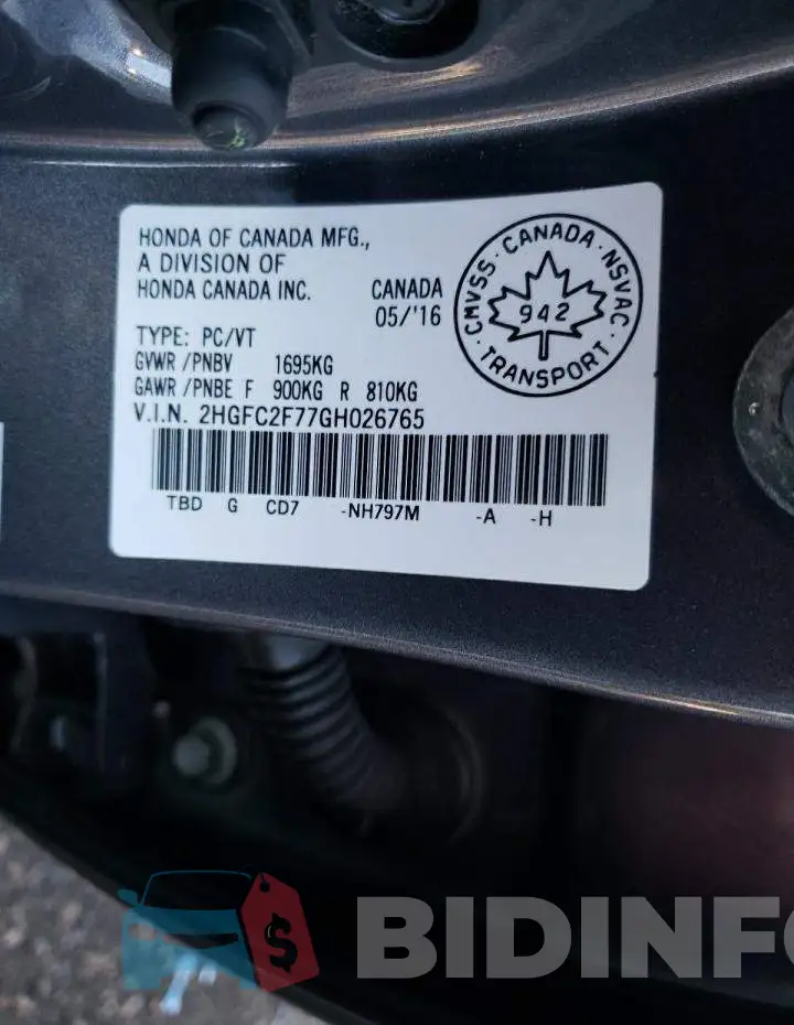 2HGFC2F77GH026765 Photo# 10