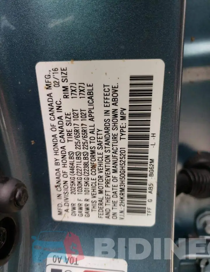 2HKRM3H50GH525201 Photo# 10