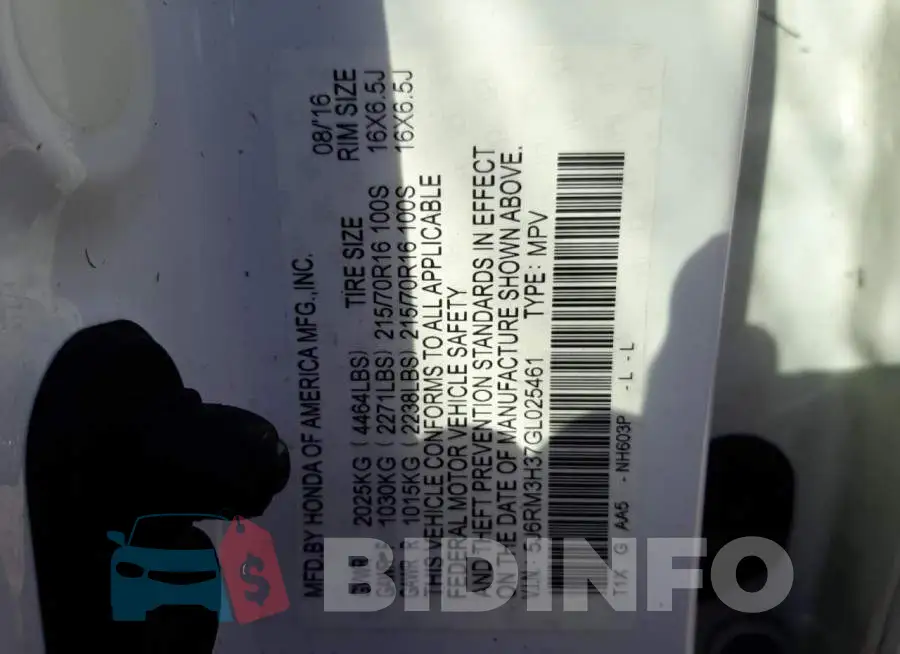 5J6RM3H37GL025461 Photo# 10