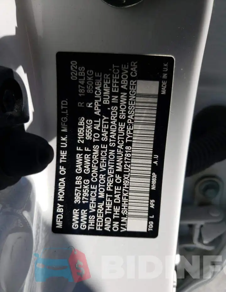 SHHFK7H9XLU217818 Photo# 10