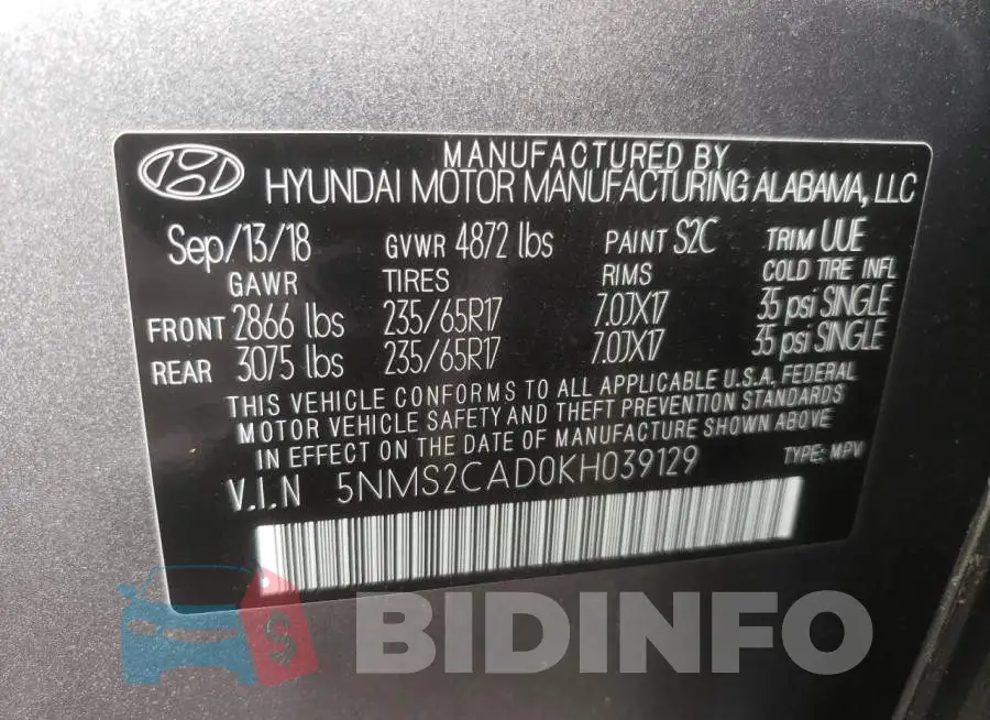 5NMS2CAD0KH039129 Photo# 10